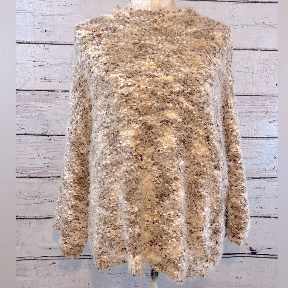 RUBY RD. Eyelash Sweater w Mock Neck Neutral/White-Medium